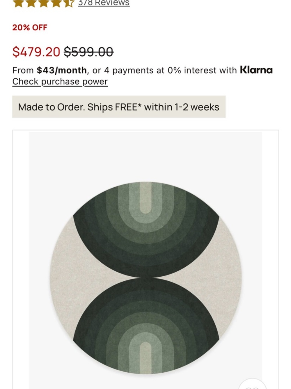 Ruggable Modern Round washable rug in Green and Cream 8 ft
